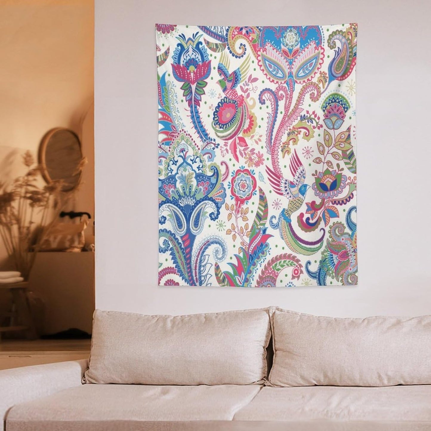 ICMOLYYENLO Boho Green Leaves Tapestry, Mid Century Abstract Tropical Palm Leaves Modern Minimalist Geometric Wall Hanging, Neutral Home Decor Art for Living Room Bedroom Dorm 60x60 Inch