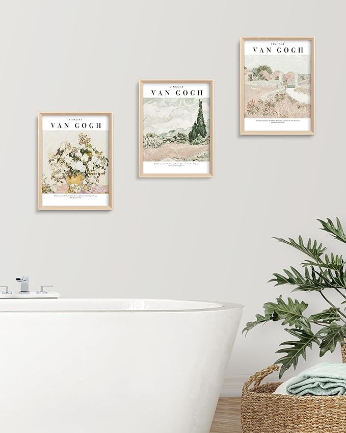HesenDot Van Gogh High Framed Wall Art Set of 3, 12x16in Neutral Floral Canvas Prints, Abstract Landscape Artwork for Living Room Bedroom Gallery Office Home Décor