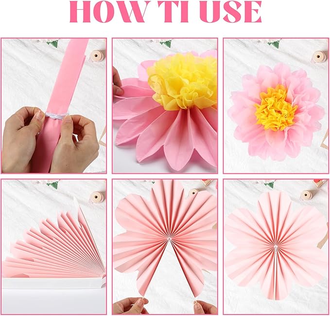 BestoFun 12PCS Tissue Paper Flower Fans – Wine Red & Pink Party Decorations for Birthday, Wedding, Baby Shower, Anniversary, Bridal Shower, Holiday Party