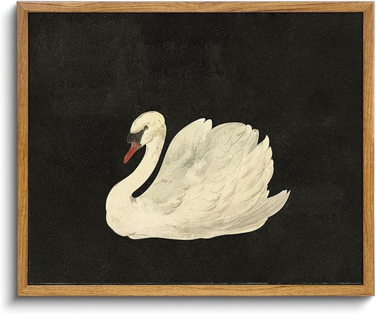 KBKBART Framed Canvas Wall Art for Living Room Bedroom Decor, Vintage Antique Swan Watercolor Canvas Painting, Rustic Bathroom Decor Wall Prints, Classical Swan Vintage Wall Art(12"x16")