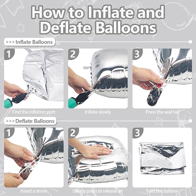 NISOCY 48PCS Metallic Silver Square Foil Balloons Wall Backdrop Chrome Silver Balloons Tunnel Garland Arch Kit for New Year Anniversary Bachelorette Birthday Engagement Bridal Shower Party Decorations
