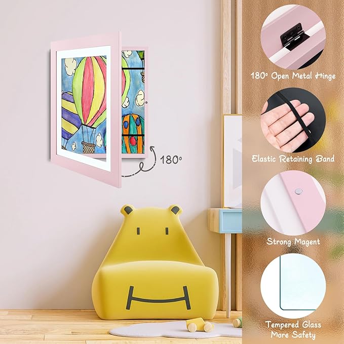 Golden State Art, 8.5x11 Kids Art Frames, Front-Opening Picture Frame Great for Kids Drawings, Artworks, Children Art Projects, Schoolwork, Home or Office (Light Pink, Set of 8)