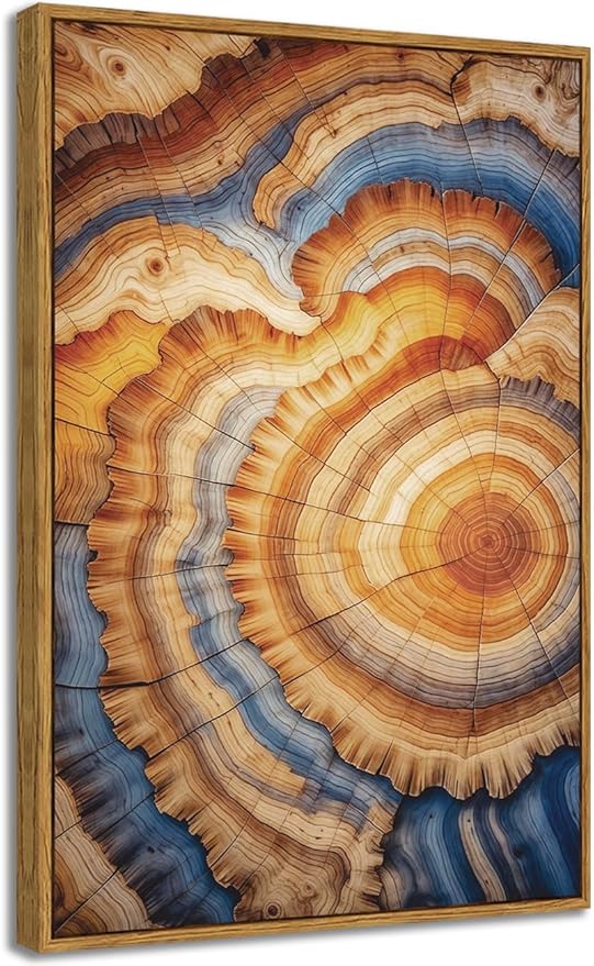 BingruiArt Framed Tree Ring Canvas Wall Art Abstract Wood Wall Decor Boho Modern Colorful Nature Painting Wood Stump Prints Pictures for Living Room Bedroom Bathroom Office 16"x24" Natural Framed(09)