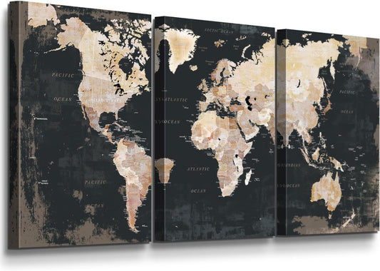 Living Room Wall Art Large Home Office Wall Decor Modern Motivational Giant World Map Pictures for Wall Decorations