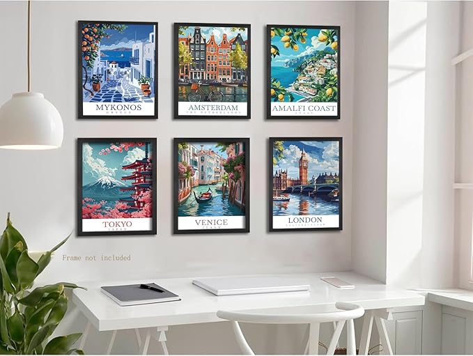 Vintage Travel Cities Posters Wall Art Set of 9,Europe Italy Cities Wall Decor, Trendy Modern The World Travel Canvas Art Prints Painting for Living Room Bedroom Bathroom Home Decor 8x10In Unframed