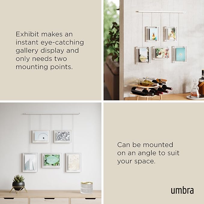 Umbra Exhibit Picture Frame Gallery Set, Adjustable Wall Collage Displays Five Photos (Two 4x6 and Three 5x7), Set of 5, White