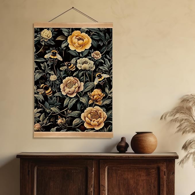 ZTGDA William Morris-Inspired Wall Art Poster, Vintage Bees Hanging Wall Painting Insect Buck Art, Mid-Century and Gothic Linen Canvas Poster for Living Room,Bedroom 12x16inch(Bees-02)
