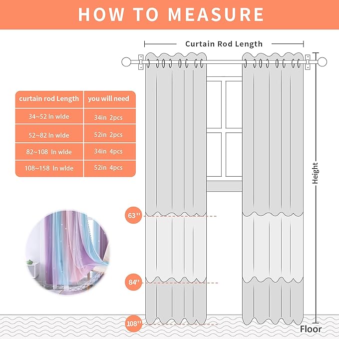 XiDi Blackout Curtains for Girls Bedroom Double Layer with Sheer Overlay Princess Rainbow Curtains for Kids Room Decor Pink Purple Star Short Window Living Room (42x54 Inches, 2 Panels)