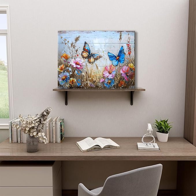 Butterfly Wall Art for Bathroom Abstract Flower Pictures Wall Decor Colorful Wildflower Canvas Prints Farmhouse Butterfly Botanical Art Wall Paintings for Bedroom Living Room Home Decoration 12x16"