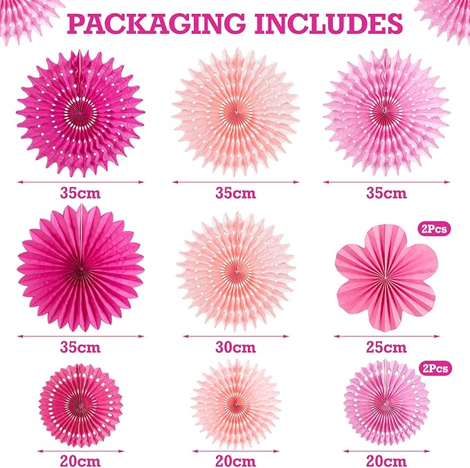PAPER JAZZ Paper Flowers Hot Pink Paper Flowers Decorations for Wall Hanging Paper Fans for Valentine Floral Backdrop Decor Bridal Shower Birthday Party Galentine's Day