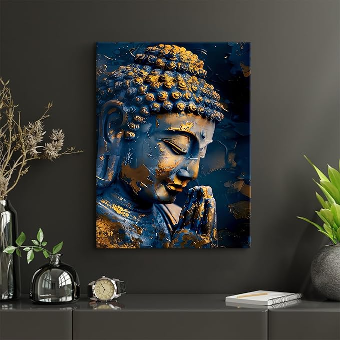 Buddha Wall Art Zen Decor for Living Room Buddhist Pictures Abstract Spiritual Canvas Poster Buddha Statue Painting Meditation Wall Art Religious Artwork for Bedroom Yoga Home Decoration 12x16"