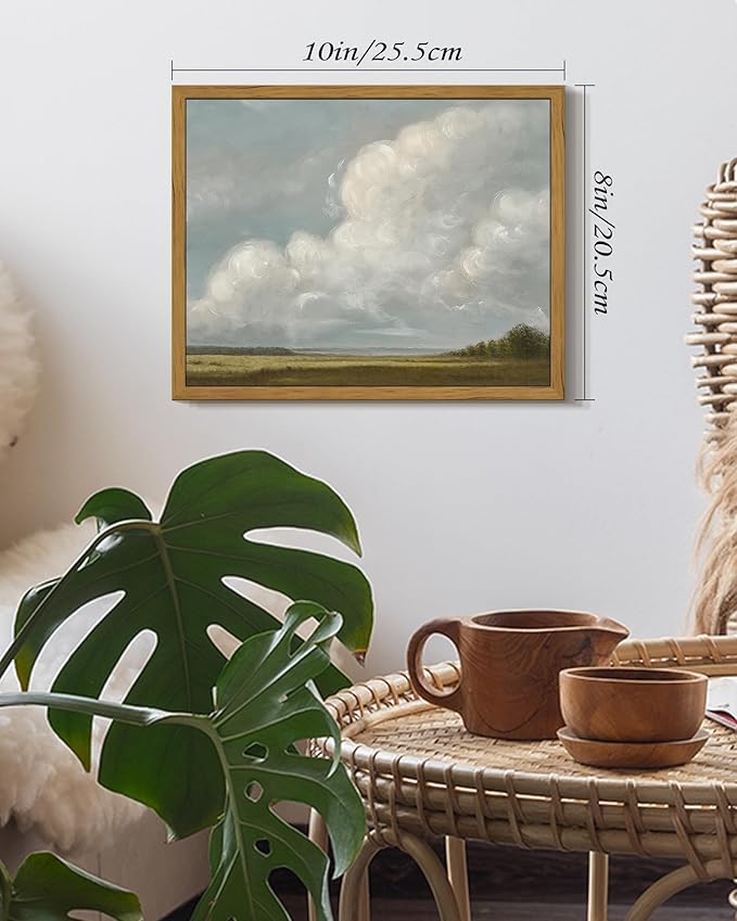 SHENIFY Vintage Framed Wall Art Grassland Meadow Landscape Scenery Rustic Home Decor Retro Decorations for Farmhouse Living Room Bedroom Ready to Hang Wall Artwork - 8x10in Natural Framed