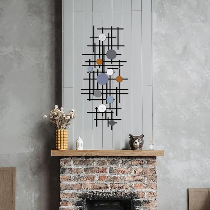 ruelen Set of 2 Minimalist Geometric Wall Decor - Modern Metal Wall Art for Living Room, Bedroom & Office – Abstract 2D Design in Dark Colorful Style