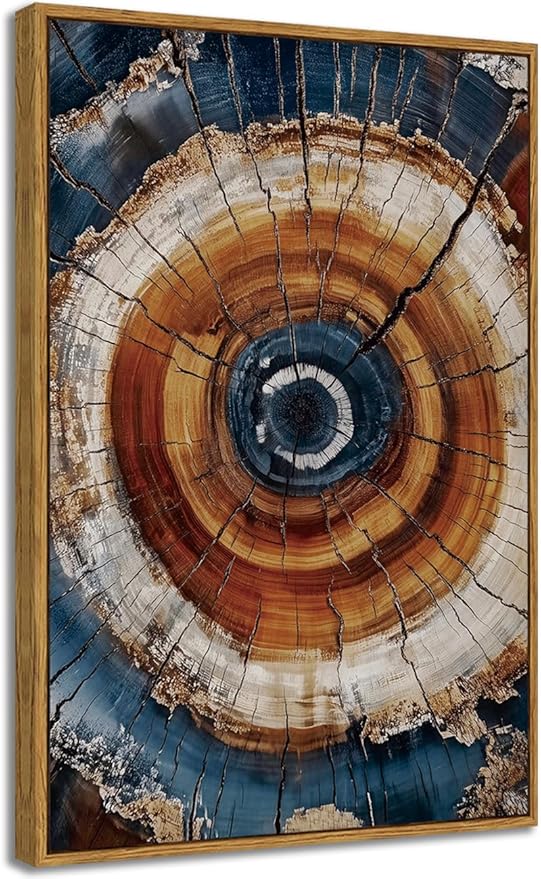 BingruiArt Large Framed Tree Ring Wall Art Wood Canvas Colorful Boho Wall Decor Rustic Artwork Abstract Painting Farmhouse Picture Nature Print for Living Room Bedroom Bathroom 24"x36" Natural Framed(05)