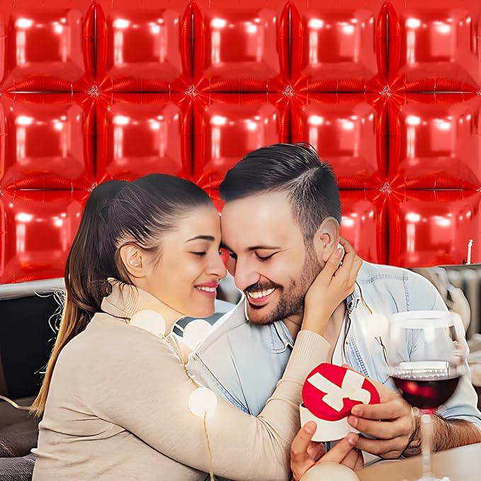 NISOCY 25PCS Red Square Foil Balloons Wall Backdrop Metallic Double Sided Red Christmas Balloon Tunnel Arch Kit for Christmas Birthday Baby Shower Valentine‘s Day Party Decoration