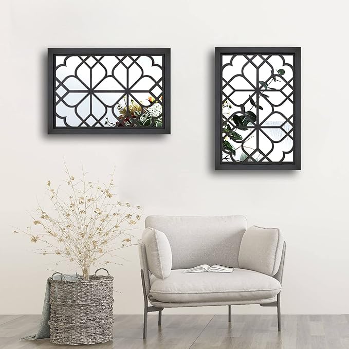 Wocred Set of 2 Rectangular Wall Mirror,Gorgeous Rustic Farmhouse Accent Mirror,Black Entry Mirror for Bathroom Renovation,Bedrooms,Living Rooms and More(11”x15”)