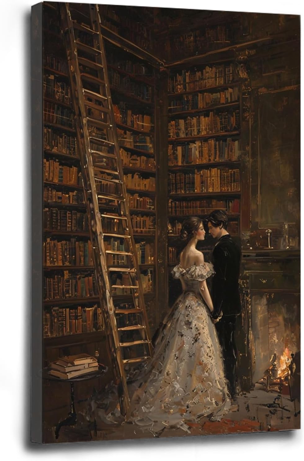 Gothic retro library scene decoration melancholy calm art college style wall aesthetic antique style home decoration suitable for bedroom living room16x24in Wood Framed