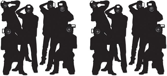 Beistle Paparazzi Cutouts – 4-Count Thin Printed Clear Plastic Hollywood Photographer Wall Backdrop Decorations for Awards Night Parties Celebrity Photo Props and VIP Event Décor, 5'3"
