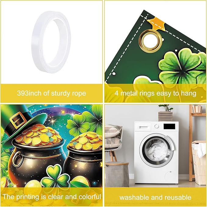 St Patricks Day Banner Backdrop 71"x43" St Patrick's Day Decorations Shamrocks Happy St. Patrick's Day Holiday Backdrop Wall Decor Bulletin Board for Indoor Outdoor Party