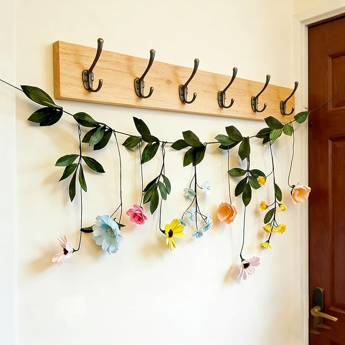 Handmade Wildflower Garland, Pastel Paper Flower Floral Wall Hanging Decor with Assorted Blooms for Home Decor, Wedding Backdrop, Party Decoration