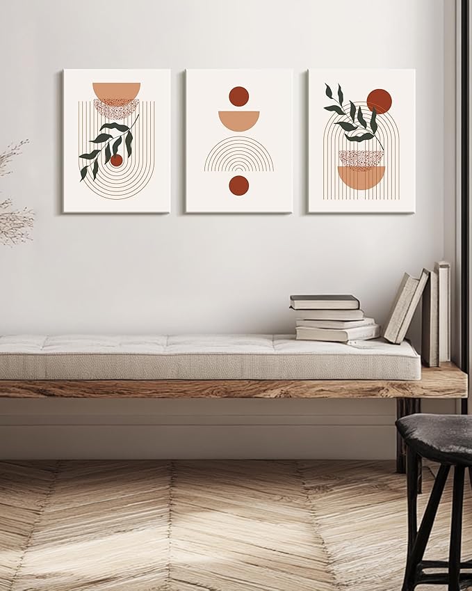 Drsoum Green Botanical Boho Plant Wall Art Framed Modern Sage Wall Decor Abstract Geometry Lines Artwork Hallway Bedroom Prints Ready to Hang 12x16in Framed