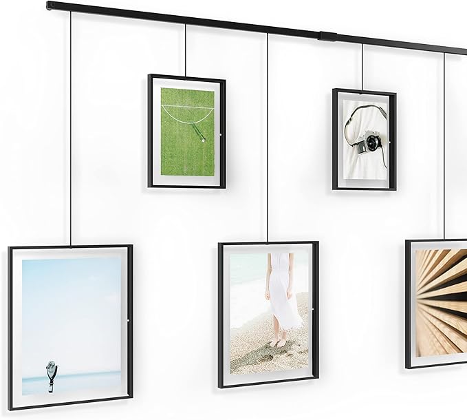 Umbra Exhibit Picture Frame Gallery Set, Adjustable Wall Collage Displays Nine Photos (Four 5x7 and Five 8x10), Set of 9, Black