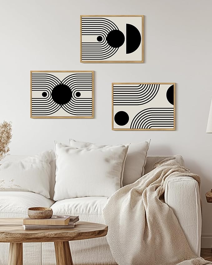 Drsoum Black Abstract Boho Wall Art Framed Modern Bohemian Wall Decor Geometry Lines Prints Ready to Hang 11x14in Natural Framed