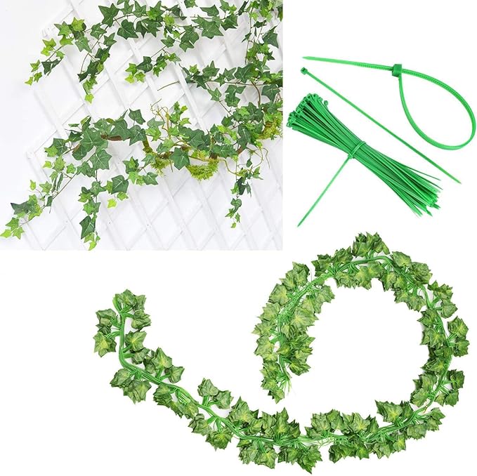 Comtelek 168 FT Artificial Ivy 24 Pack Ivy Vine Garland Ivy Leaves Greenery Garlands Clip Hanging Fake Leaf Plants Faux Green Flowers Decor Home Kitchen Garden Office Wedding Wall