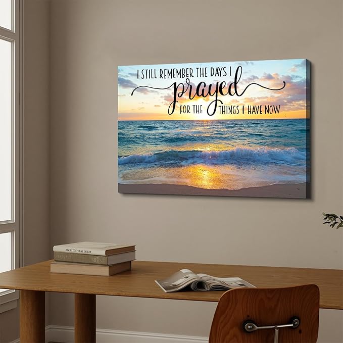 Christian Wall Decor Beach Wall Art Scripture Pictures Ocean Bible Verses Canvas Prints Painting Nature Sunset Poster Modern Seascape Artwork for Bedroom Living Room Home Decoration 16x24"