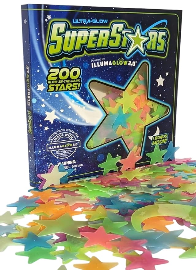 Glow in The Dark Stars - Includes Installation Material and Constellation Guide, 200 Glowstars and Bonus Moon, Only Glow Stars Stickers Powered by Our Trademarked Illumaglow2.0, Multi-Colored