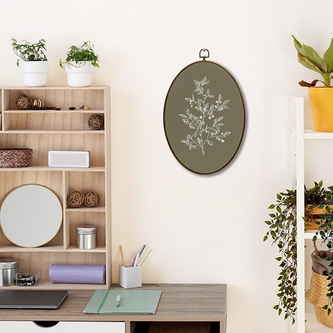 JQF Vintage Floral Oval Wall Decor, Rustic Floral Oval Canvas Wall Art, Neutral Cottagecore Farmhouse Botanical Flower Framed Prints Hanging Decor for Home Bedroom Living Room, 8.5x11.5 Inch