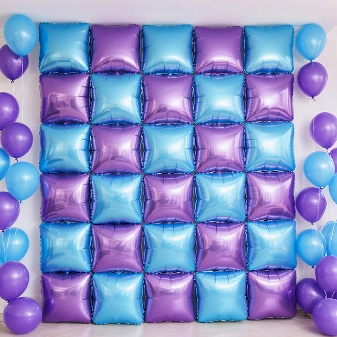 NISOCY 25PCS Light Purple and Blue Square Foil Balloons Wall Backdrop Double Sided Purple and Light Blue Frozen Balloons Arch Kit for Birthday Baby Bridal Shower Kids Winter Theme Party Decorations