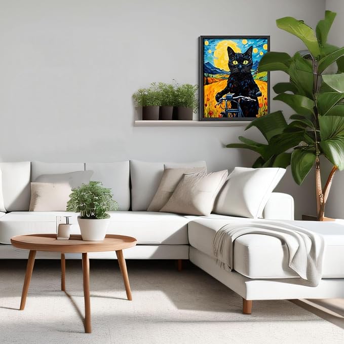 Hamduker Van Gogh Wall Art Cat Poster Starry Night Funny Bathroom Vintage Wall Art Posters for Room Kids Bedroom Living Room Home Aesthetic (Size: 8''x10''x1pcs)