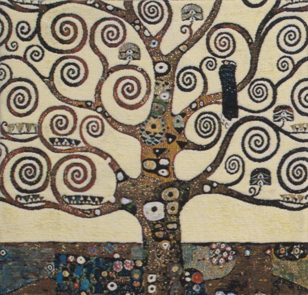 C Charlotte Home Furnishings Inc Lebensbaum Tree Belgian Cushion Cover | Pure Cotton Decorative Cushion Case | Cushion Cover for Indoor Use | 17x17 Inch Cushion Cover for Living Room I By Gustav Klimt