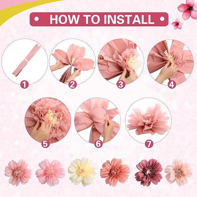 TaoBary Large Colorful Tissue Paper Flowers Giant Fiesta Paper Pom Poms Mexican Birthday Decorations for Wall Wedding Backdrop Centerpiece Party Supplies(20" and 10",Rose Gold, Blush Pink,36 Pcs)