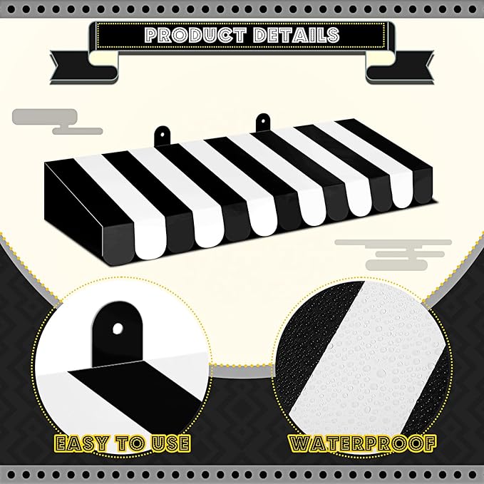 Boao 4 Pack Black and White Circu Awning Decoration 3D Stripe Cardboard Awning Carnival Wall Decor Circus Party Favors for Black & White Birthday Party Decorations Bulletin Board Decor
