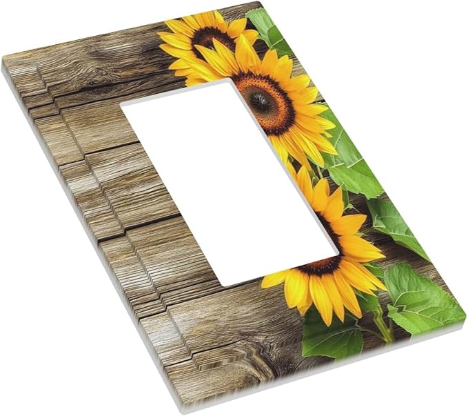 Decorative Outlet Covers Sunflowers Rustic Wood 1 Gang Single Rocker Light Switch Cover Plate Wall Plates Gfci Faceplate For Farmhouse Cabin Decor