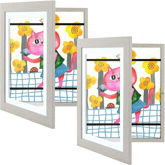 Golden State Art, 10x12.5 Kids Art Frames, Front-Opening Picture Frame Great for Kids Drawings, Artworks, Children Art Projects, Schoolwork, Home or Office (Grey Set of 2)