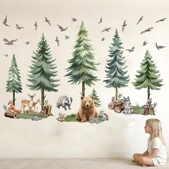 Woodland Animal Wall Decals for Baby: Removable Peel and Stick Vinyl Wall Stickers for Nursery Room Kids Bedroom