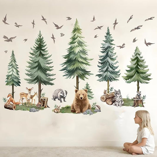 Woodland Animal Wall Decals for Baby: Removable Peel and Stick Vinyl Wall Stickers for Nursery Room Kids Bedroom