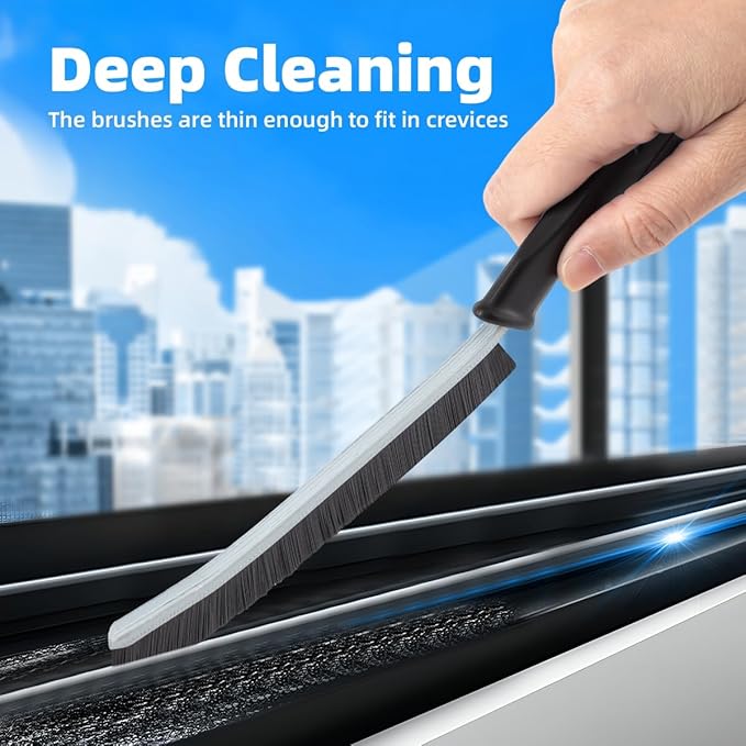 Hard Bristle Crevice Cleaning Brush-Thin Gap Scrub Brush, Small Cleaning Brush, Grout Brush, Kitchen Brush, Cleaning Tools for Toilet, Bathroom, Sink, Home, Household, Window (6, Black)