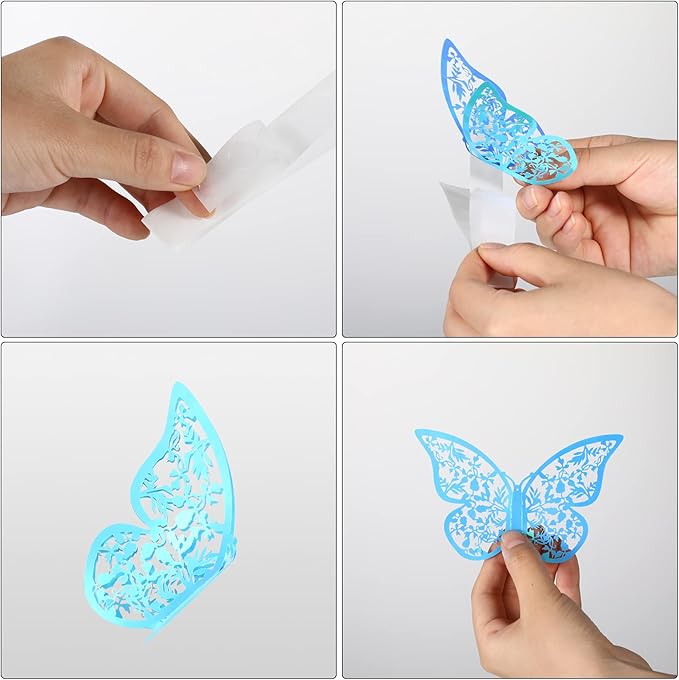 Bememo 72 Pieces 3D Butterfly Wall Decals Sticker Decal Wall Decor Art Decorative Sticker 3 Sizes for Room Offices Bedroom Bathroom Living Room Decor(Holographic Blue)