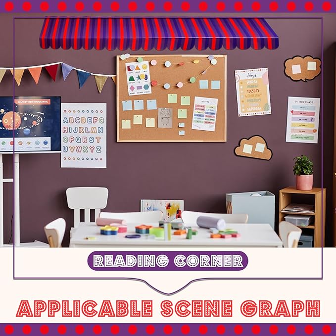 Boao 4 Pack Circus Awning Decoration 3D Stripe Cardboard Awning Carnival Wall Decor Circus Party Favors for Lemonade Stand Bakery Ice Cream Truck Bulletin Board Decor(Purple and Red)