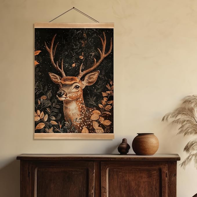 ZTGDA Vintage Deer Poster – William Morris Inspired Buck Wall Art, Gothic Animal Canvas Painting, Mid-Century & Dark Academia Decor for Office or Home, Best Father Day Gift (Deer-02)