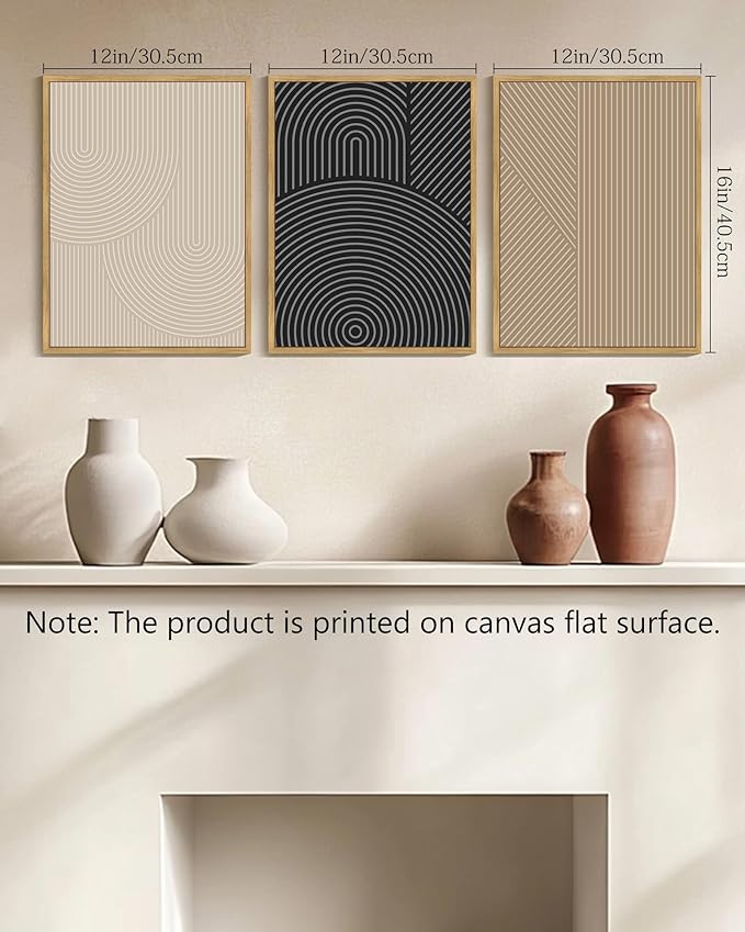 Drsoum Minimalist Boho Wall Art Framed Modern Abstract Neutral Line Wall Decor Mid Century Geometric Artwork Bedroom Living Room 12x16in Natural Framed