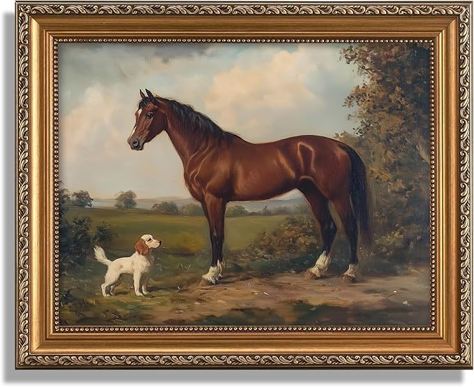 ASTRDECOR Classic Horse Wall Art Prints, Vintage Rustic Farmhouse Country Wall Decor, Vintage Western Canvas Prints, Antique Picture Frame Oil Painting for Living Room, Office, Bedroom - 12x16Inch
