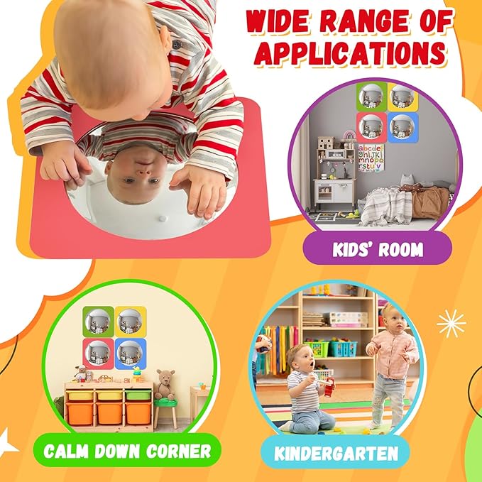 Geiserailie 4 Pcs Sensory Wall Mirror Acrylic Bubble Mirror Toys for Calming Corner Items - Sensory Room Have Visual, Tactile Stimulation (6 x 6 Inch,Pink,Yellow,Green,Blue)
