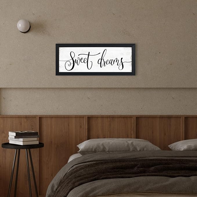 YPY Sweet Dreams Wall Decor Sign: Bedroom Wall Art Above Bed Farmhouse Sign Decorations for Master Guest Room Dormitory Black Frame Hanging