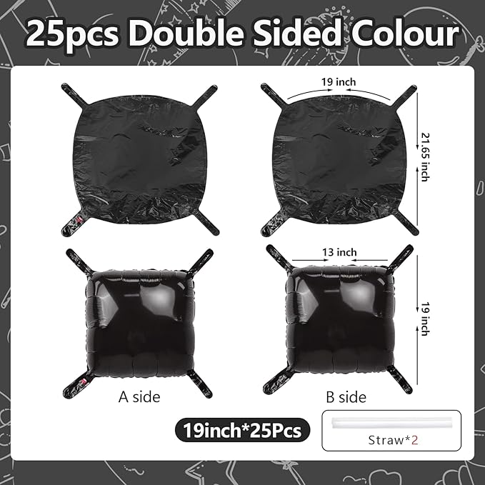 NISOCY 25PCS Black Square Foil Balloons Wall Backdrop Metallic Double Sided Black Balloon Tunnel Arch Kit for 2026 New Year Birthday Baby Shower Graduation Party Decorations