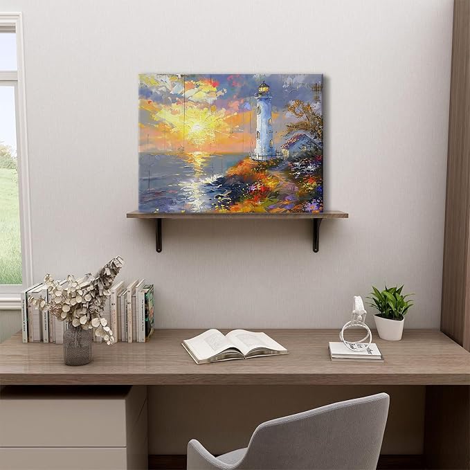 Coastal Wall Art Lighthouse Decor Beach Bathroom Decor Nature Ocean Landscape Canvas Prints Pictures Modern Nautical Seascape Painting Artwork for Kitchen Bedroom Living Room Home Decoration 12x16"